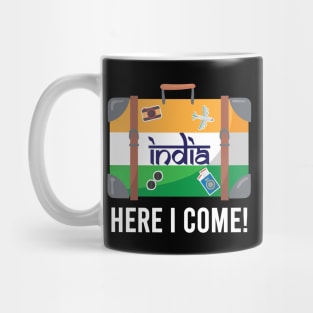 India Here I Come. India Travel India Flag Suitcase Design Mug